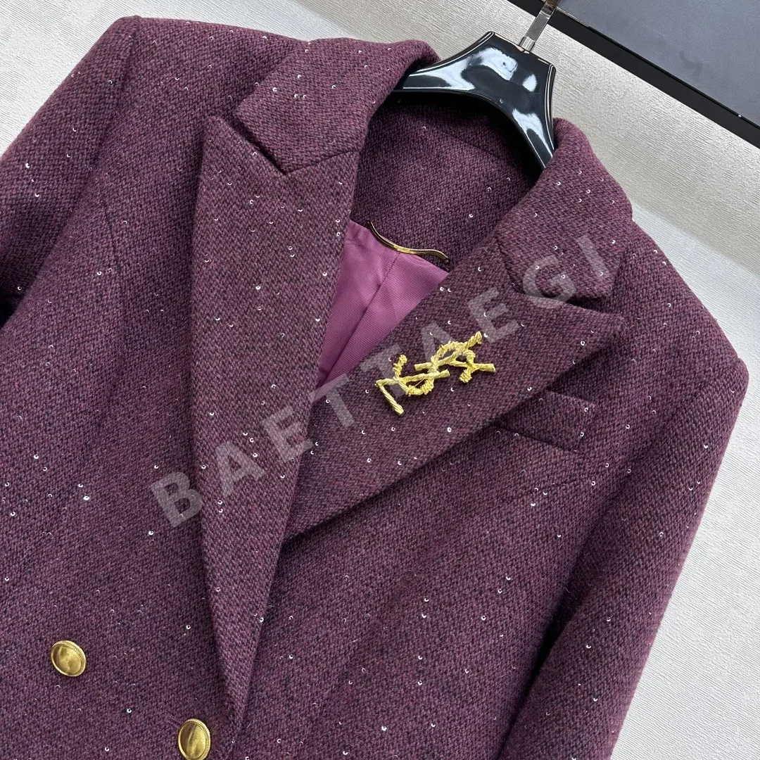 생로랑 라펠 브로치 더블 브레스티드 울 자켓 상세 이미지 3