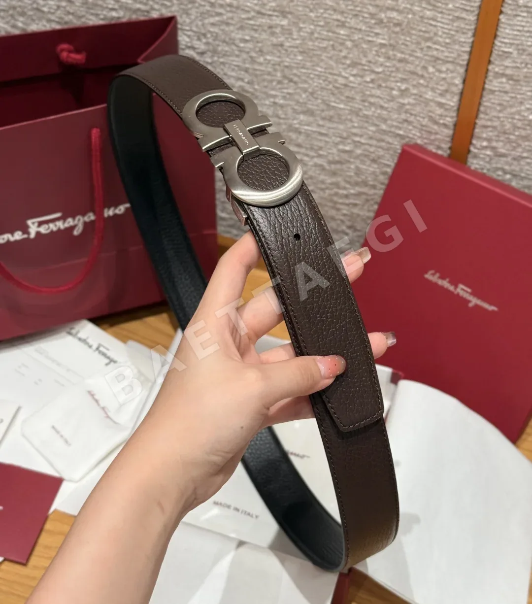 페레가모 간치니 버클 양면 가죽 벨트 상세 이미지 5