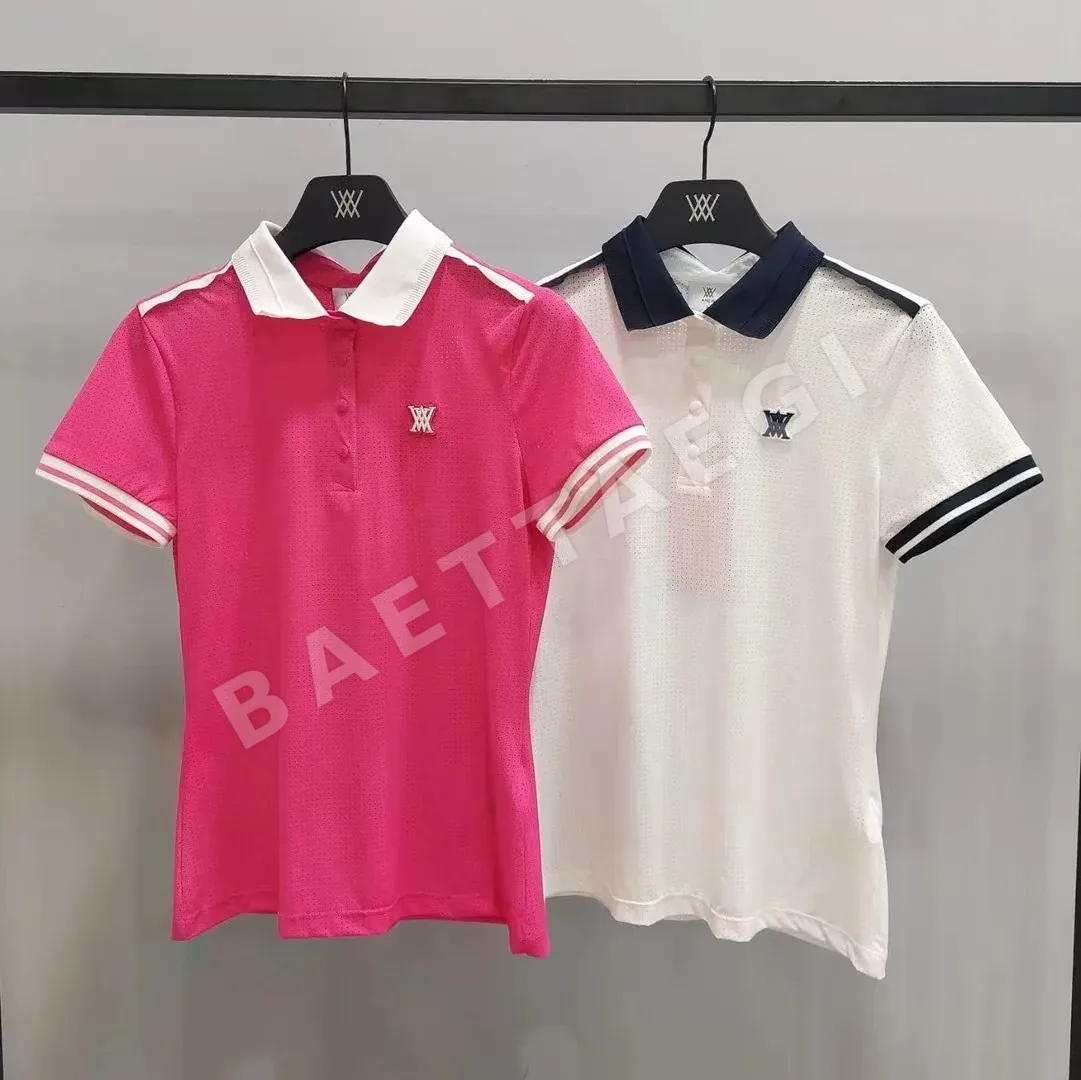 어뉴골프 여성용 카라 반팔 메시 탑 153685