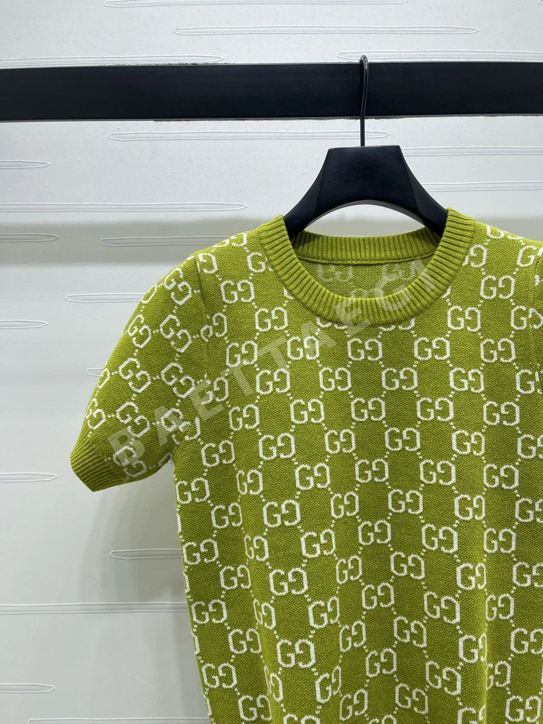 구찌 자카드 울 크루넥 반팔 니트 탑 상세 이미지 3