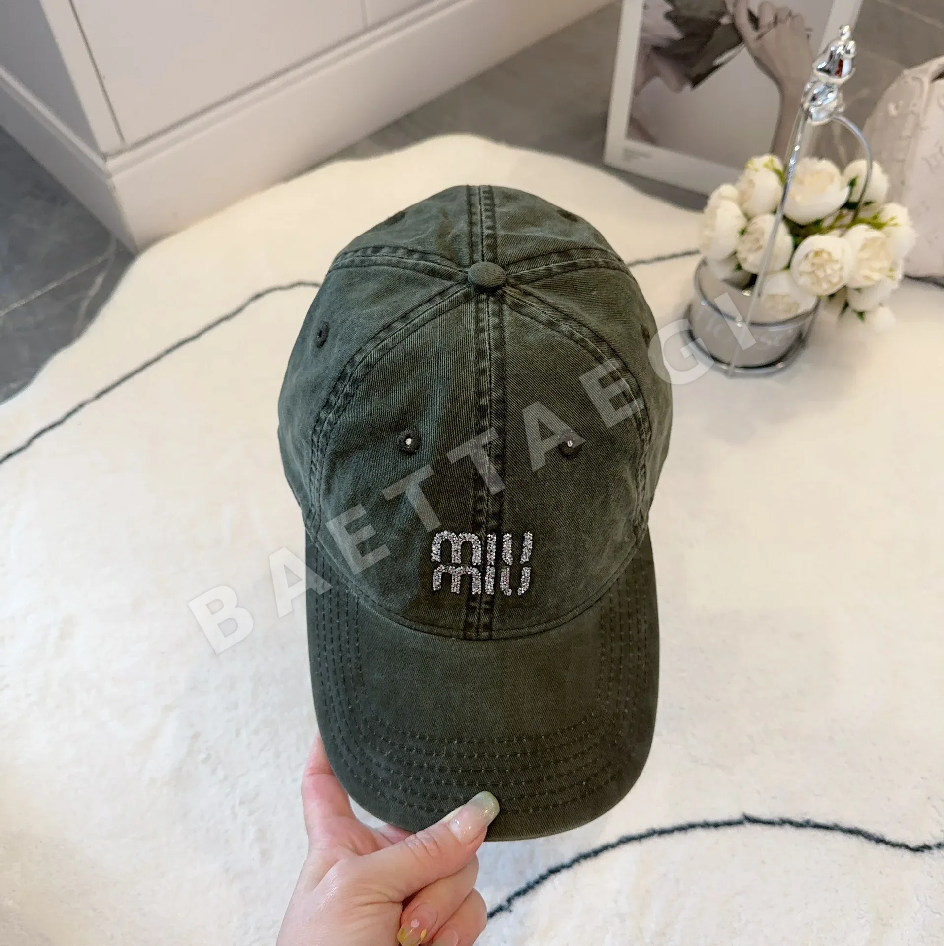 미우미우 레터 타이다이 워시드 베이스볼 모자 상세 이미지 5
