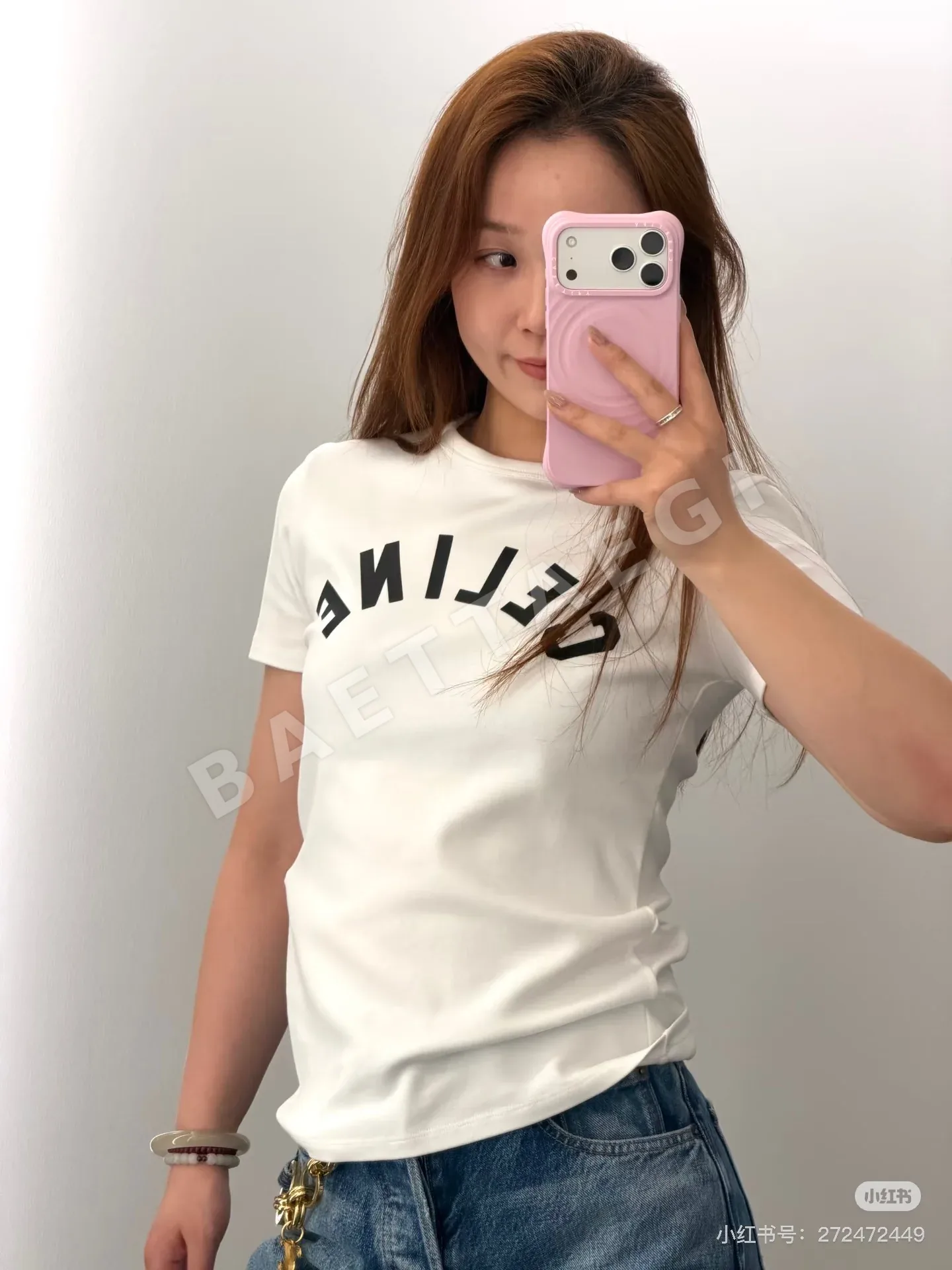 셀린느 여성 슬림핏 반팔 티셔츠 상세 이미지 3