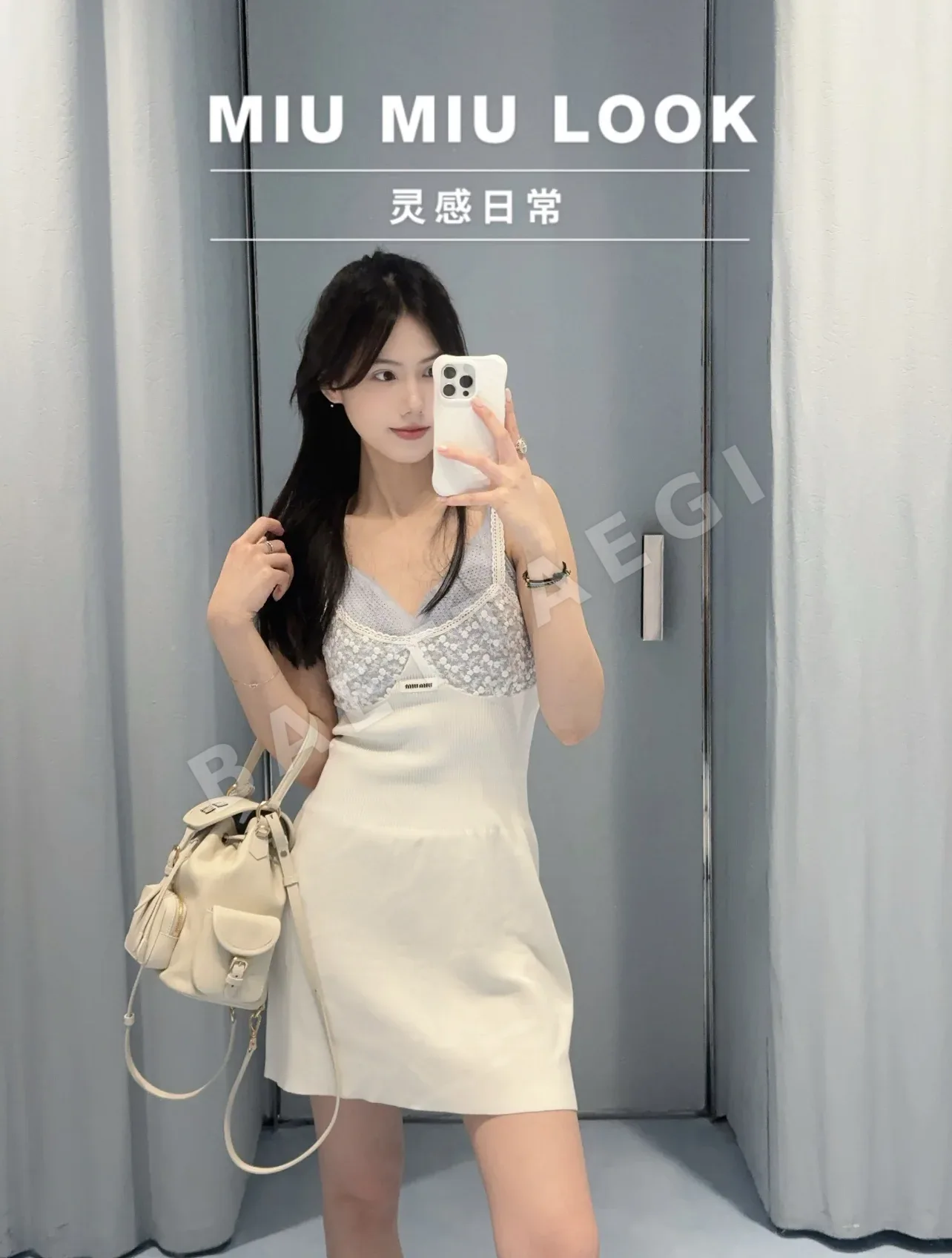 미우미우 레이스 자수 슬립 원피스 상세 이미지 2