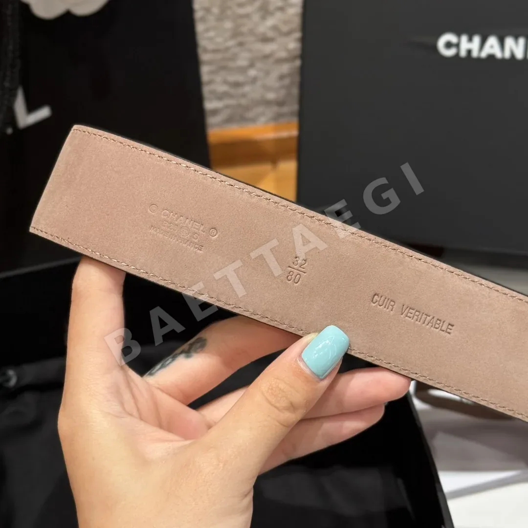 샤넬 더블 C 실버 버클 램스킨 가죽 벨트 상세 이미지 9
