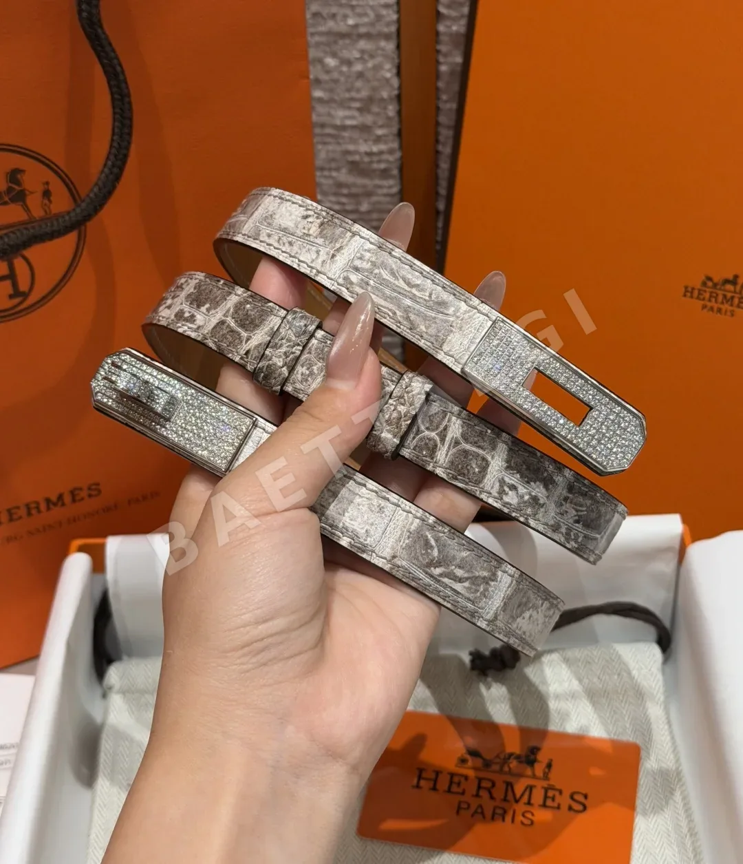 에르메스 켈리 다이아몬드 버클 크로커다일 벨트 176760