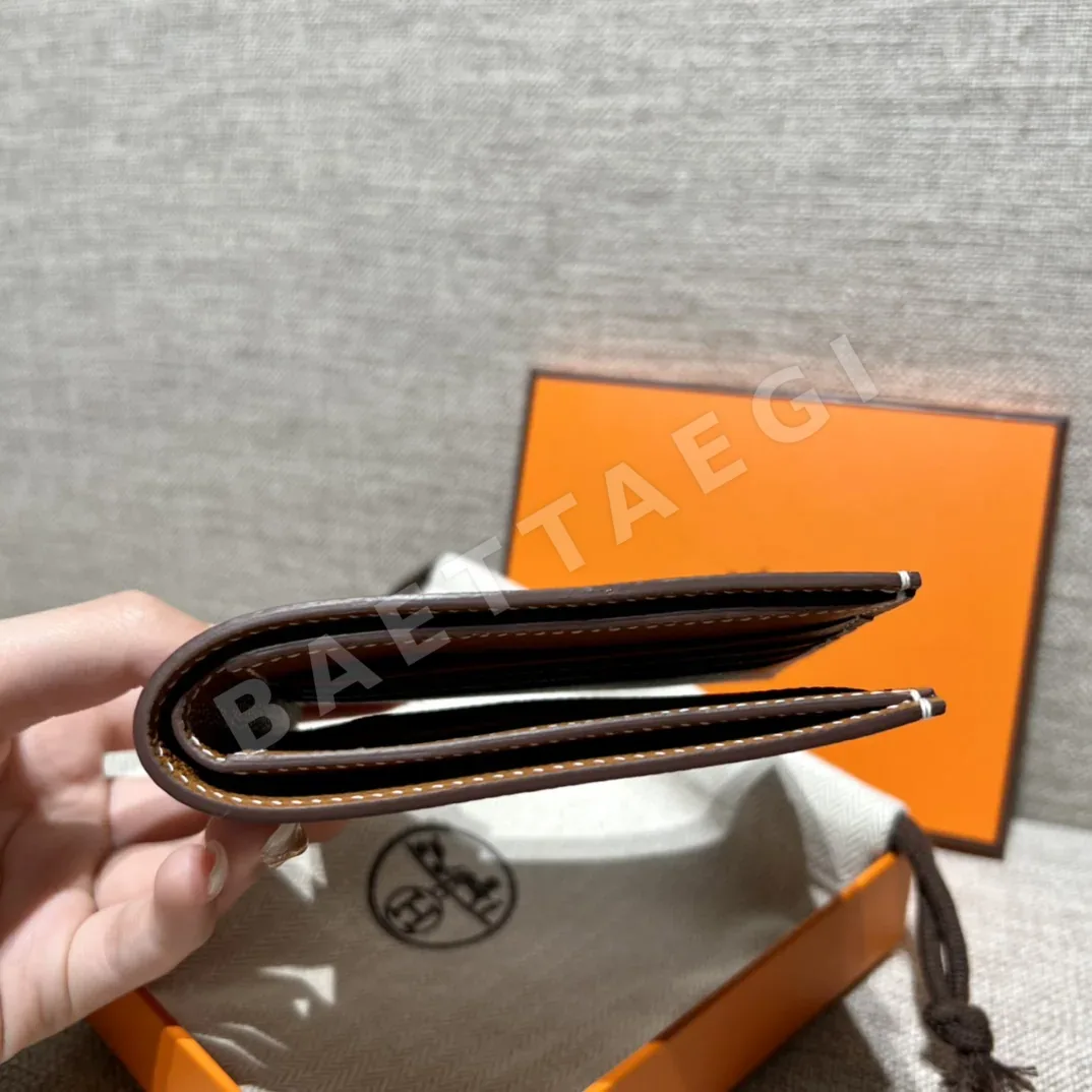 에르메스 엡솜 금갈색 야자수 무늬 짧은 지갑 상세 이미지 3