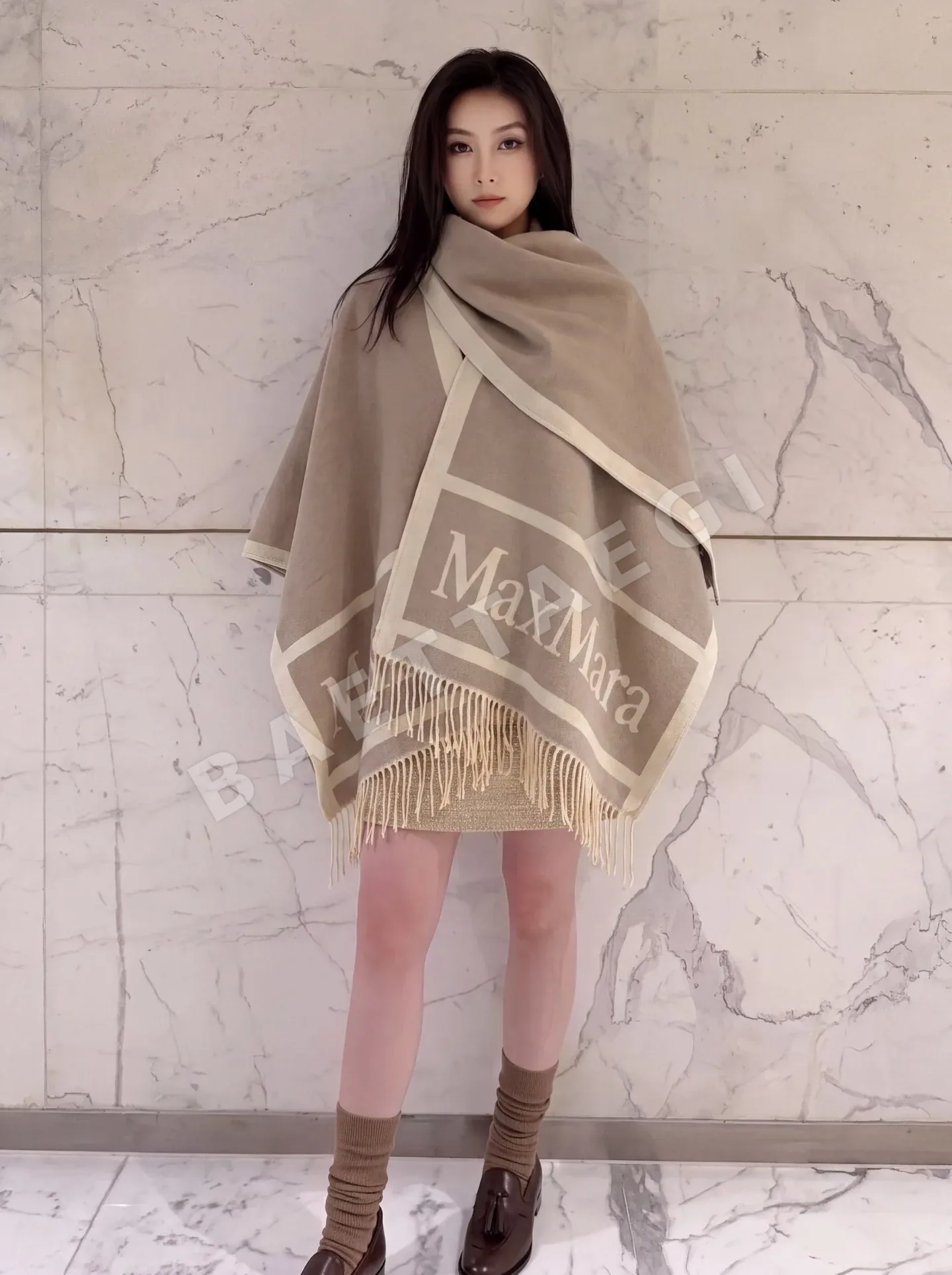 막스마라 자카드 울 케이프 숄 코트 163822