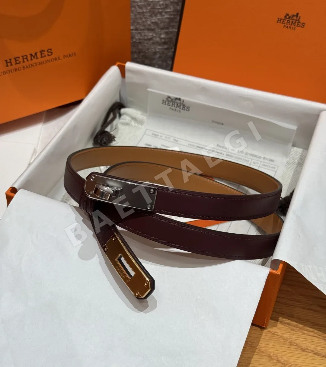 에르메스 켈리 팔라듐 가죽 벨트 176462