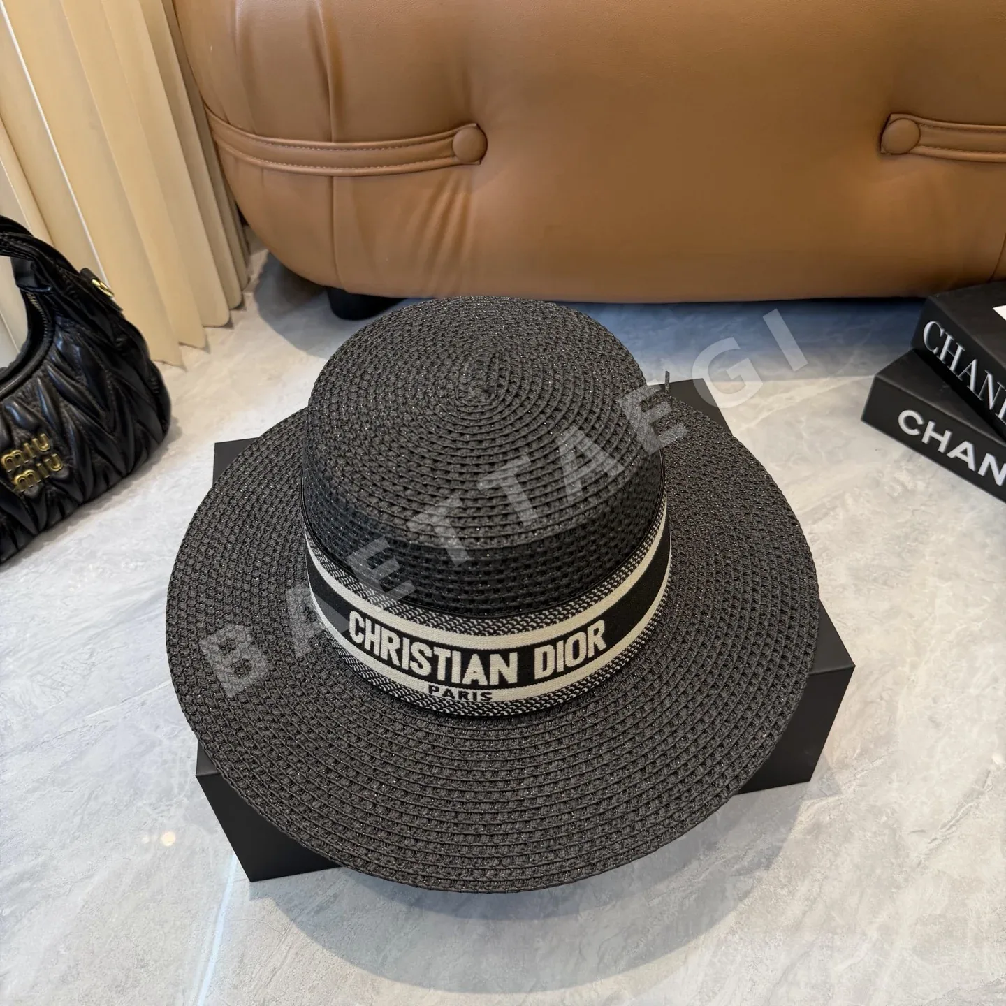 디올 웨빙 플랫탑 스트로 모자 상세 이미지 5