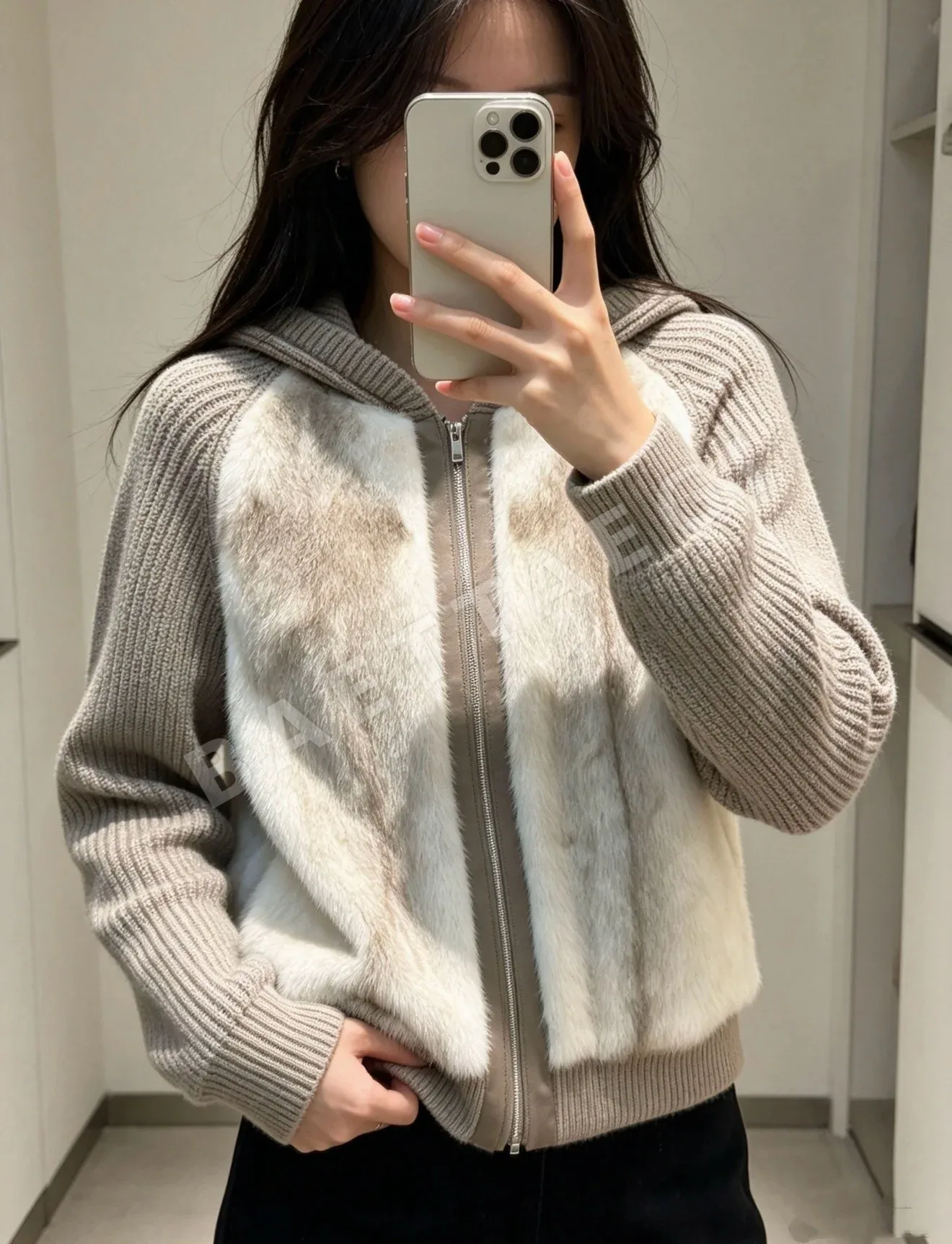 로로피아나 밍크 퍼 후드 카시미어 가디건 202742