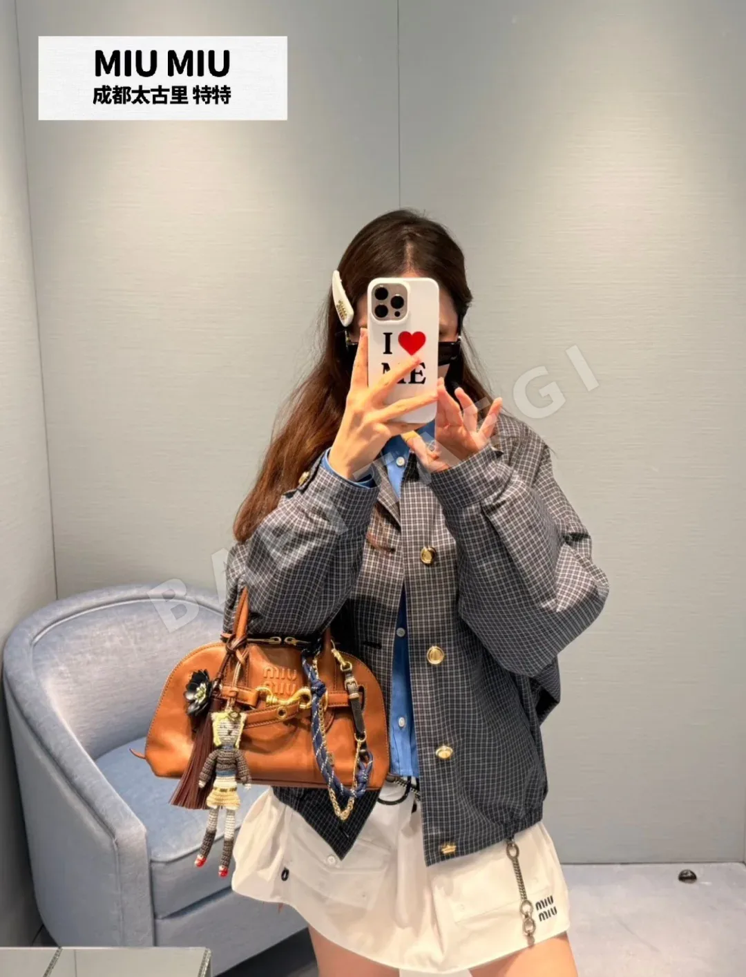미우미우 업리케 자수 체크 금장 버튼 자켓 상세 이미지 9