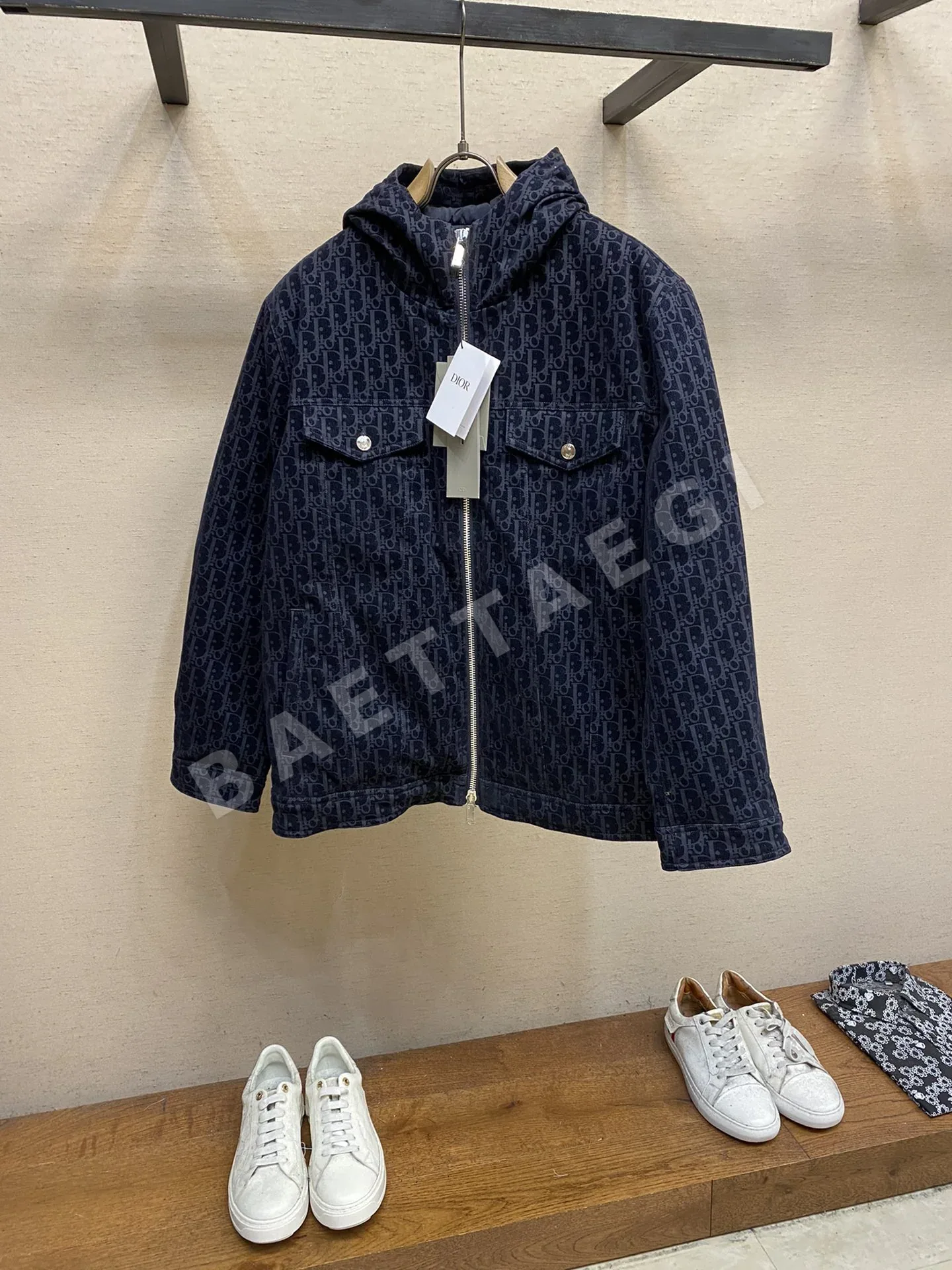 디올 로고 자카드 데님 후드 다운 자켓 186383