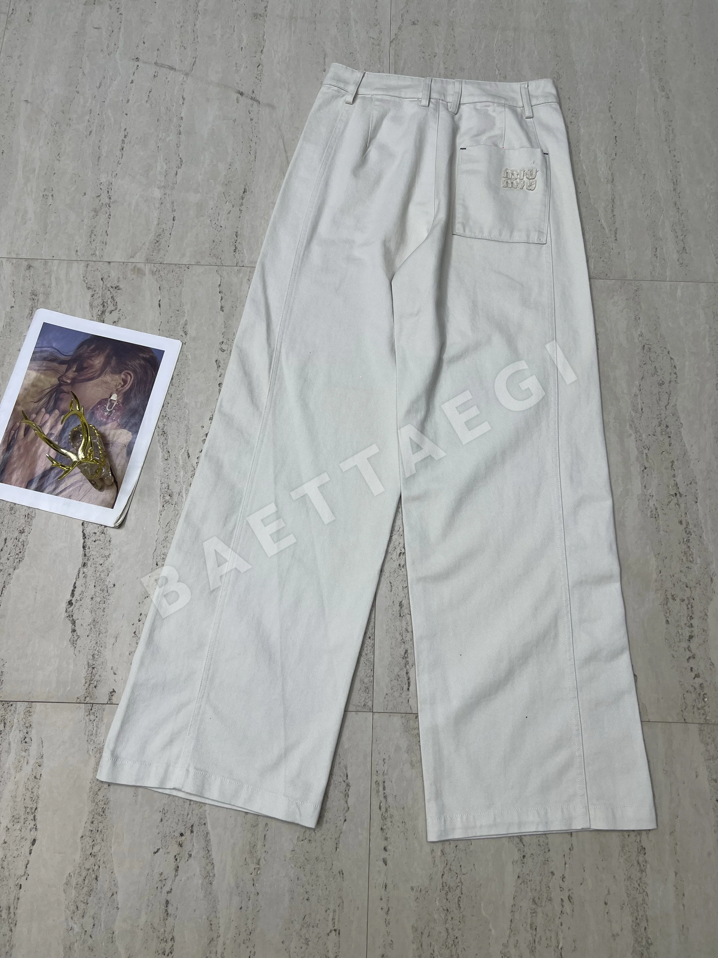 미우미우 심플 루즈 캐주얼 여성 바지 상세 이미지 8