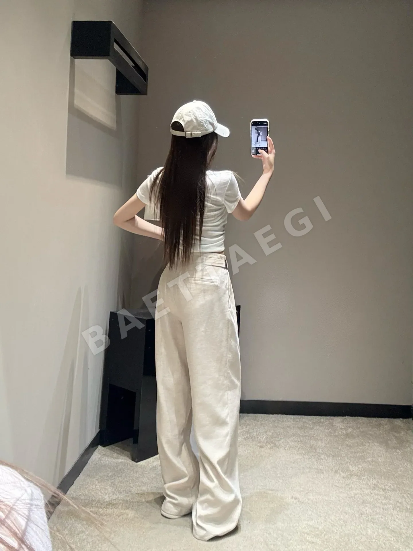 미우미우 메탈 버클 린넨 와이드 바지 상세 이미지 7