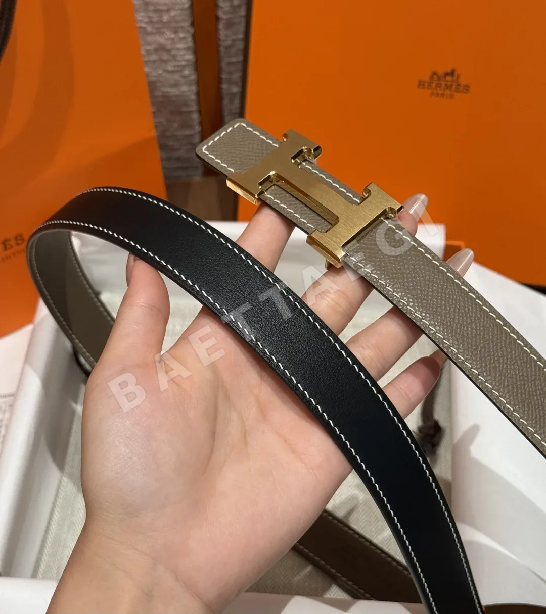 에르메스 H 오 카레 무광 버클 리버시블 가죽 벨트 상세 이미지 6