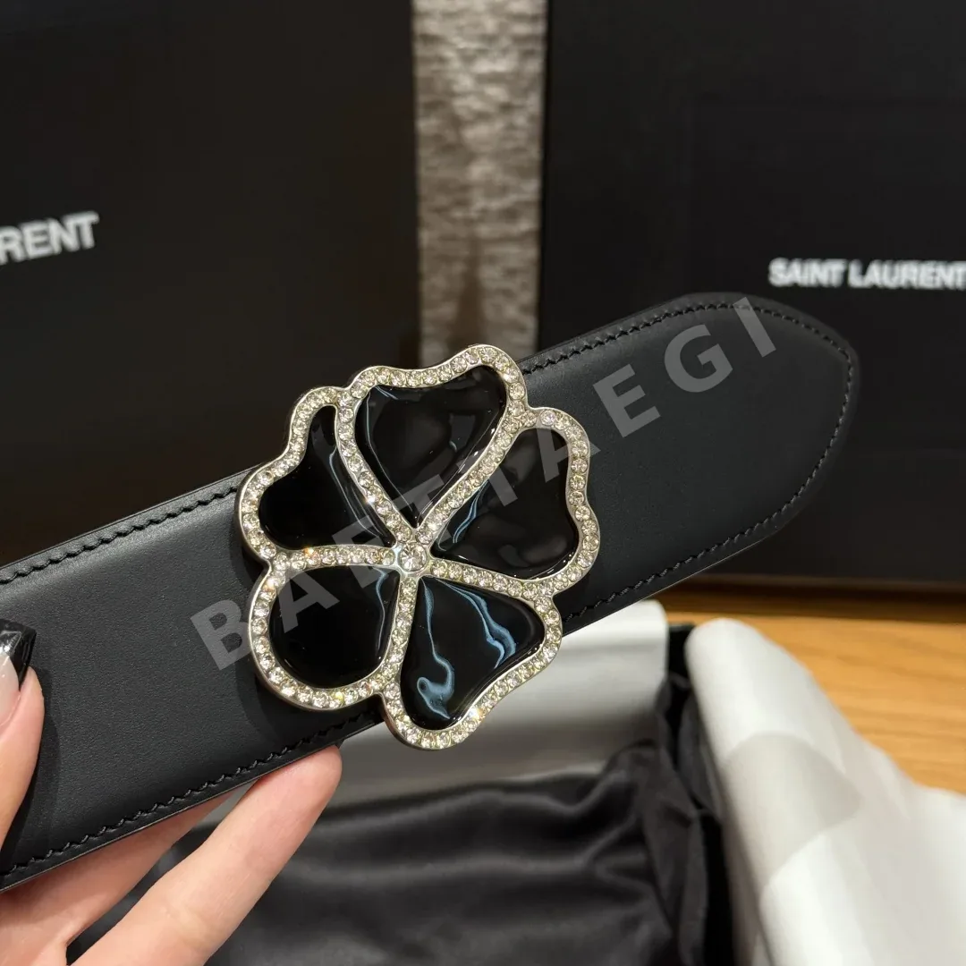 생로랑 소가죽 블랙 메탈릭 여성 벨트 상세 이미지 6