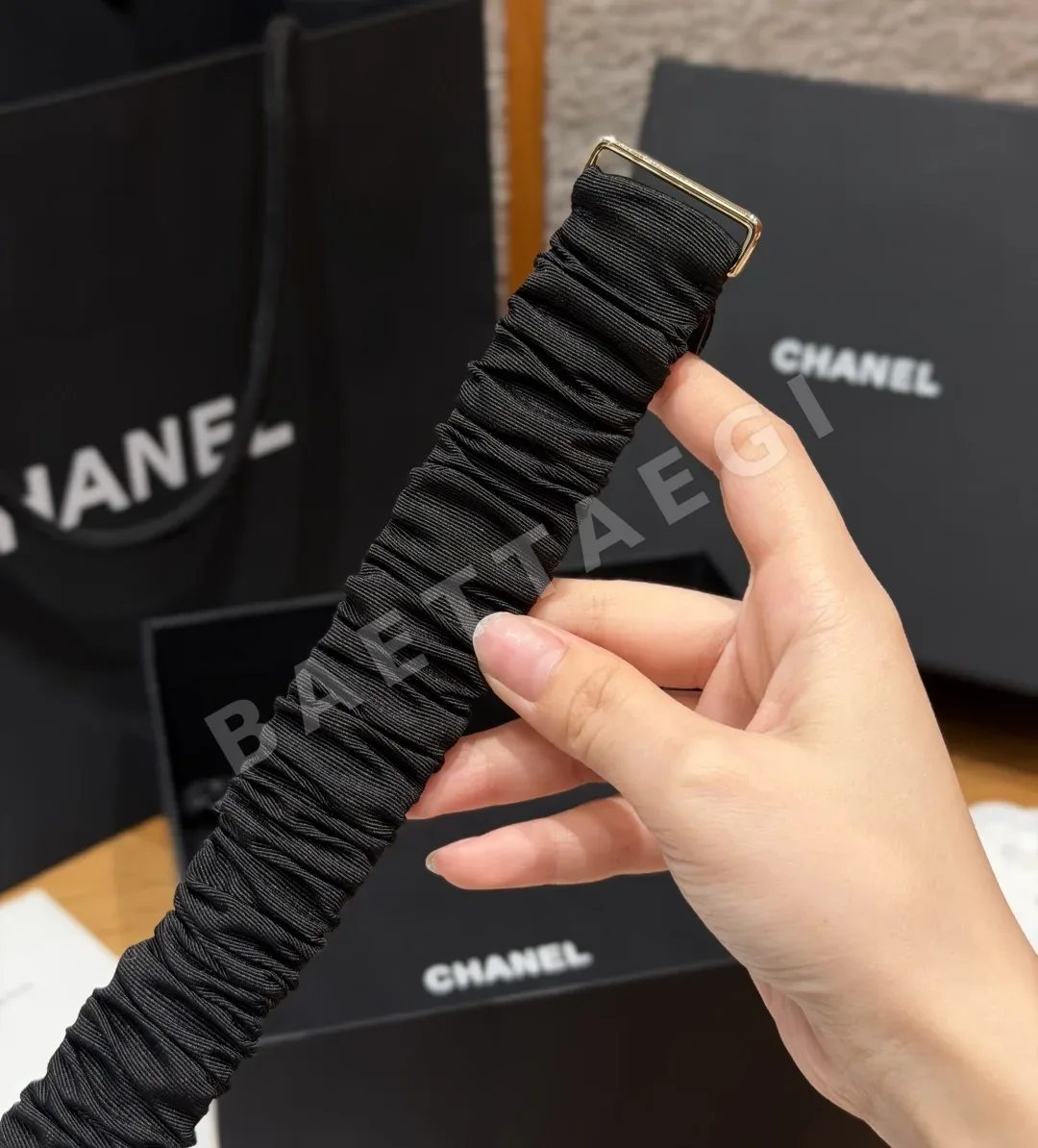 샤넬 플리츠 고무 더블 C 벨트 30mm 상세 이미지 6