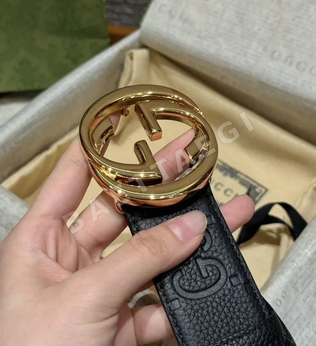 구찌 더블 G 골드 버클 송아지가죽 벨트 상세 이미지 5