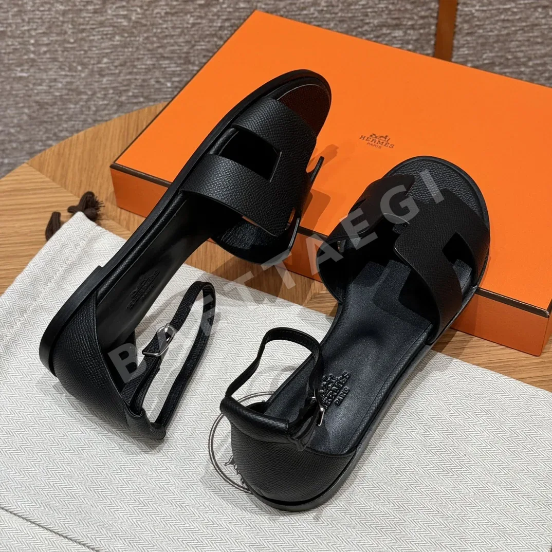 에르메스 산토리니 샌들 블랙 가죽 팜 프린트 상세 이미지 8