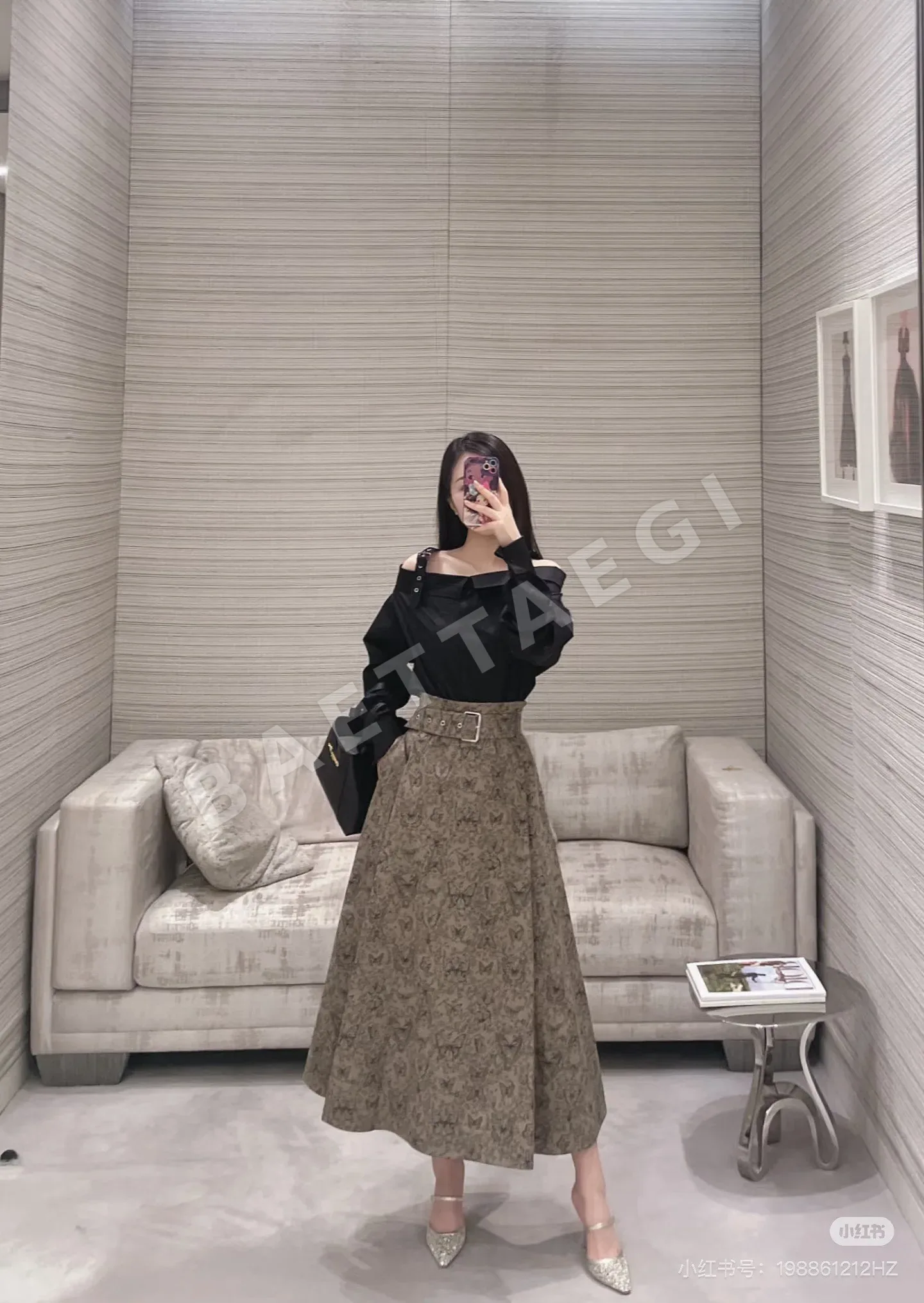 디올 나비 무늬 미디 스커트 상세 이미지 6