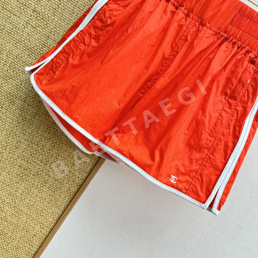 샤넬 램스킨 트림 하이웨스트 컬러블록 여성 액티브웨어 반바지 상세 이미지 6