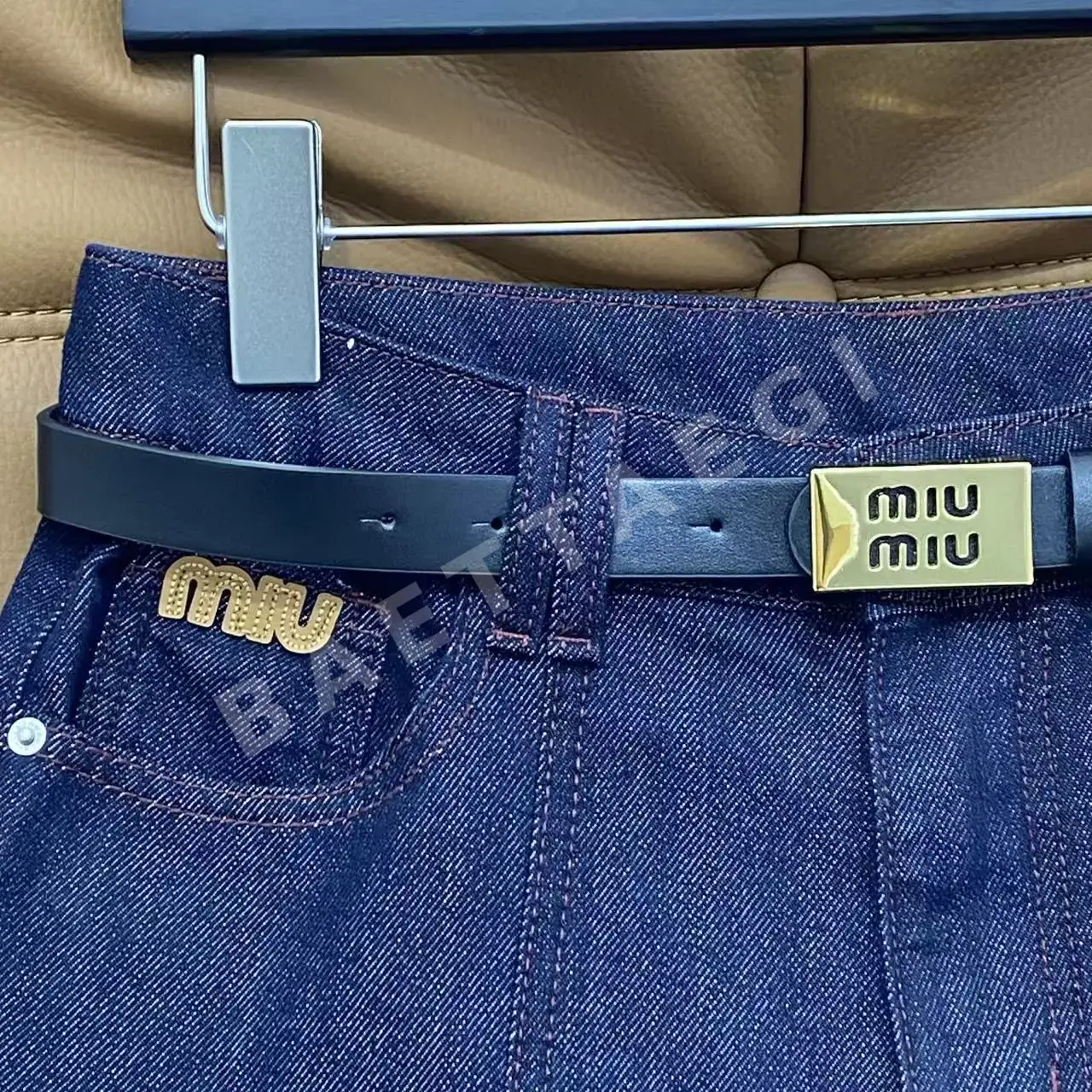 미우미우 다크 블루 와이드 진 여성 바지 상세 이미지 5