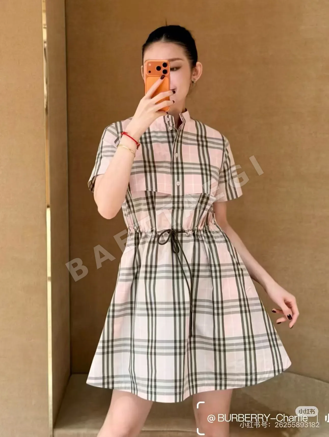버버리 체크 카라 반소매 벨트 원피스 78178