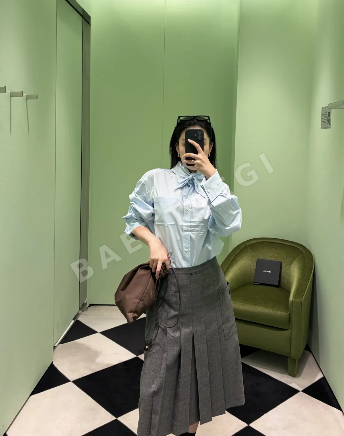 프라다 나비넥타이 코튼 셔츠 원피스 상세 이미지 3