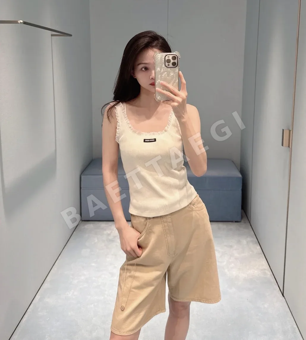 미우미우 레이스 트림 네크라인 탱크톱 반팔 상세 이미지 4