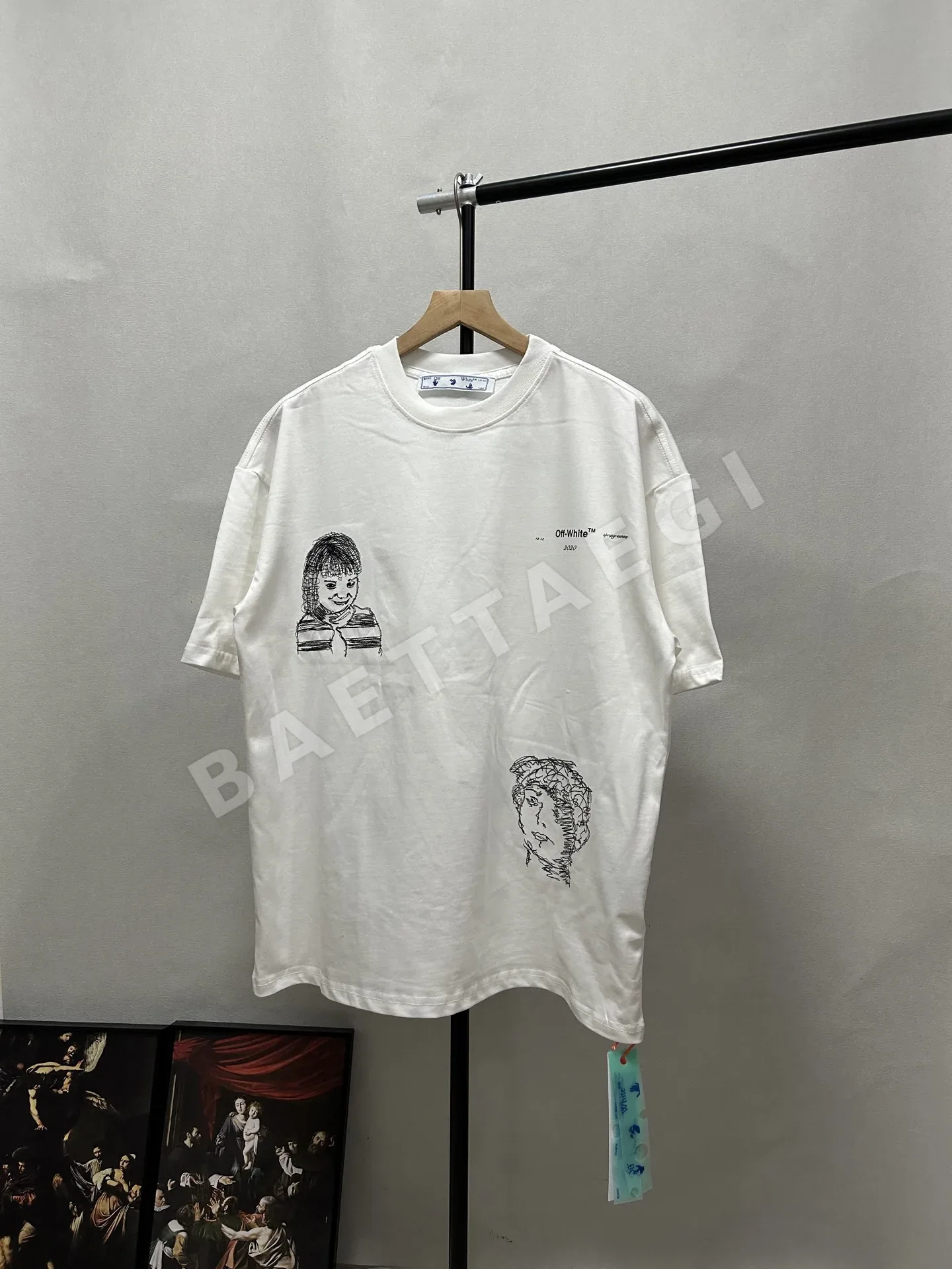 오프화이트 자수 남성 반팔 티셔츠 OF 86990