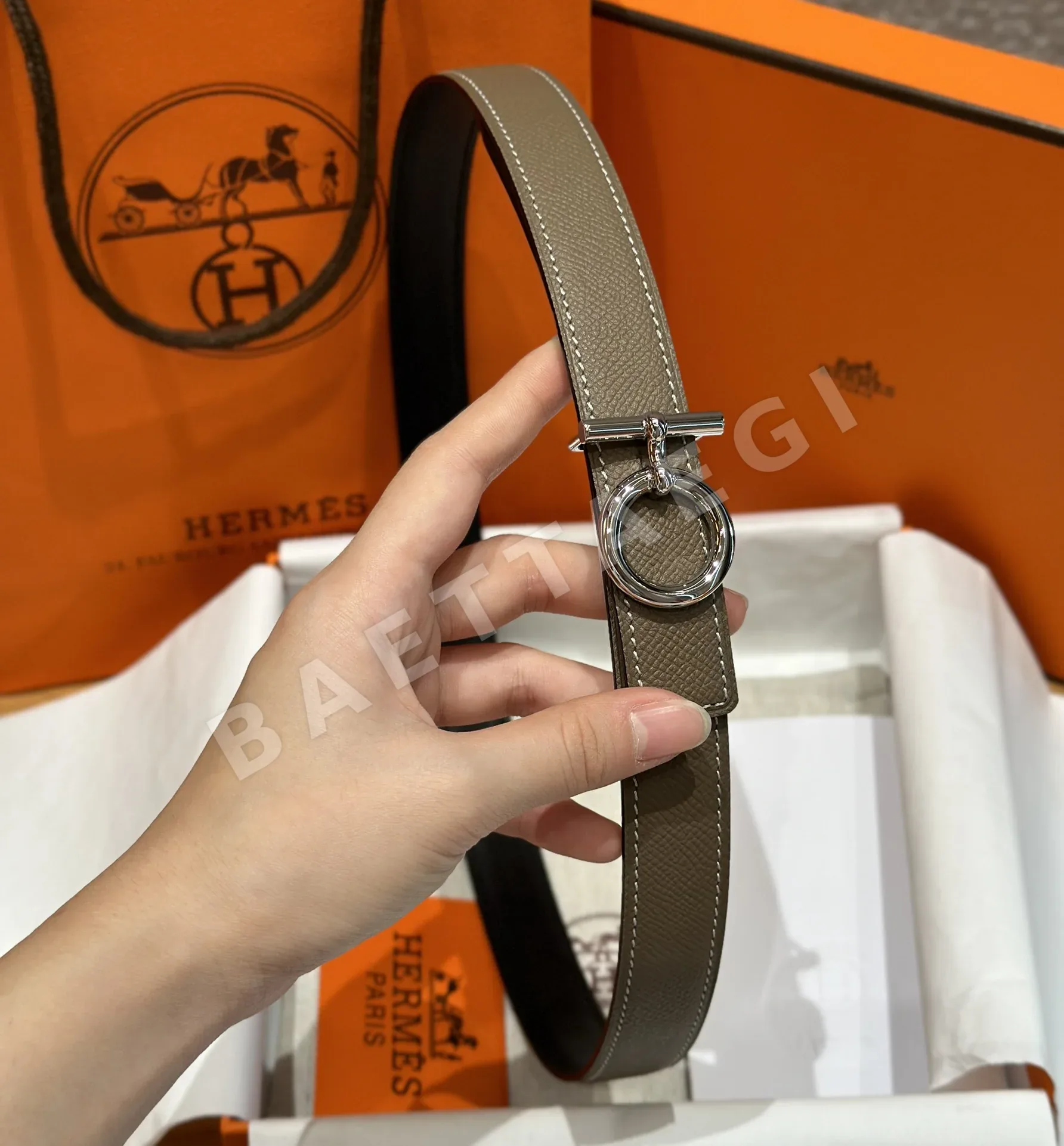 에르메스 셰누 당클 패턴 메탈 버클 가죽 벨트 175310