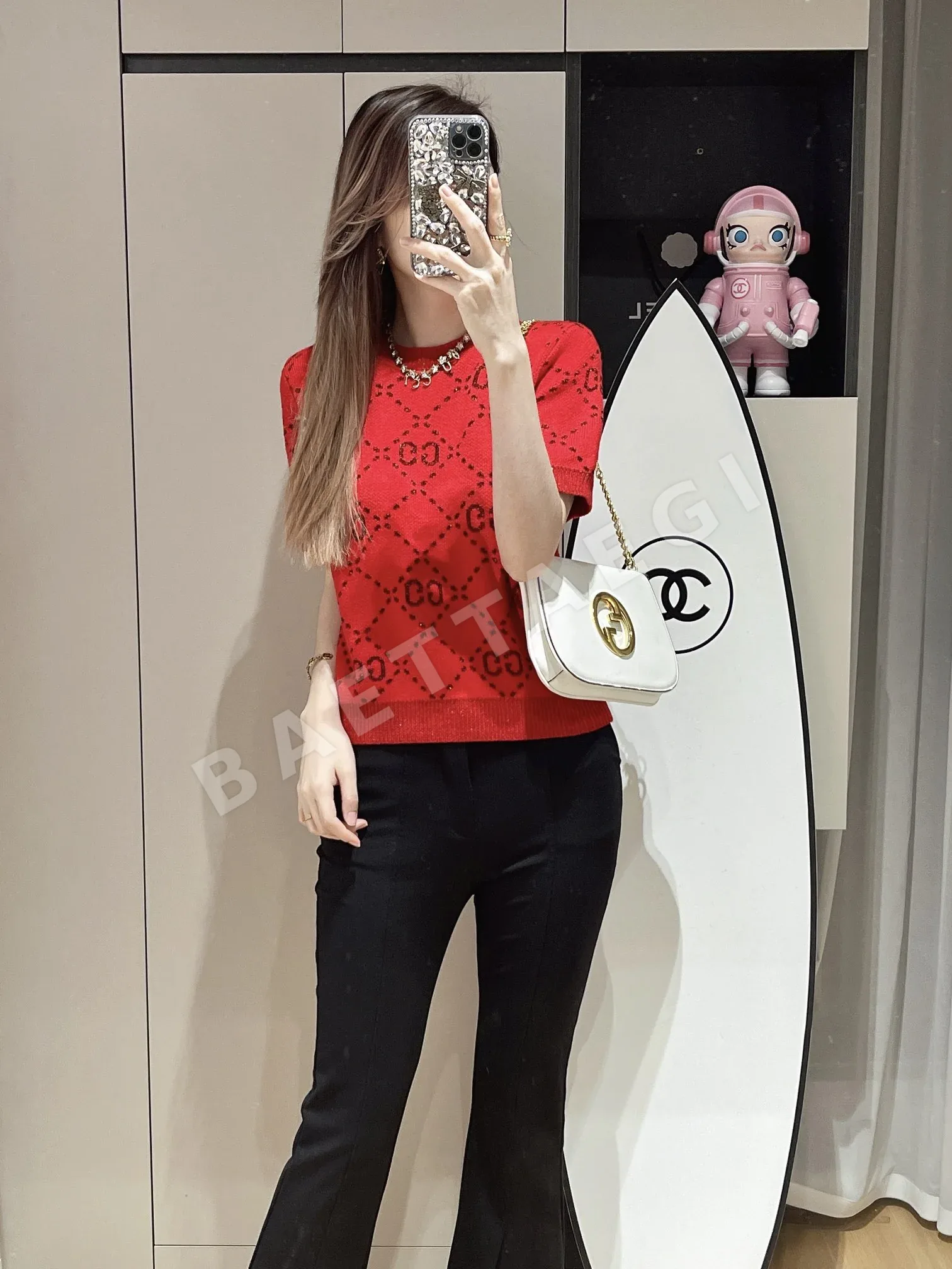 구찌 GG 자카드 니트 반팔 티셔츠 상세 이미지 1