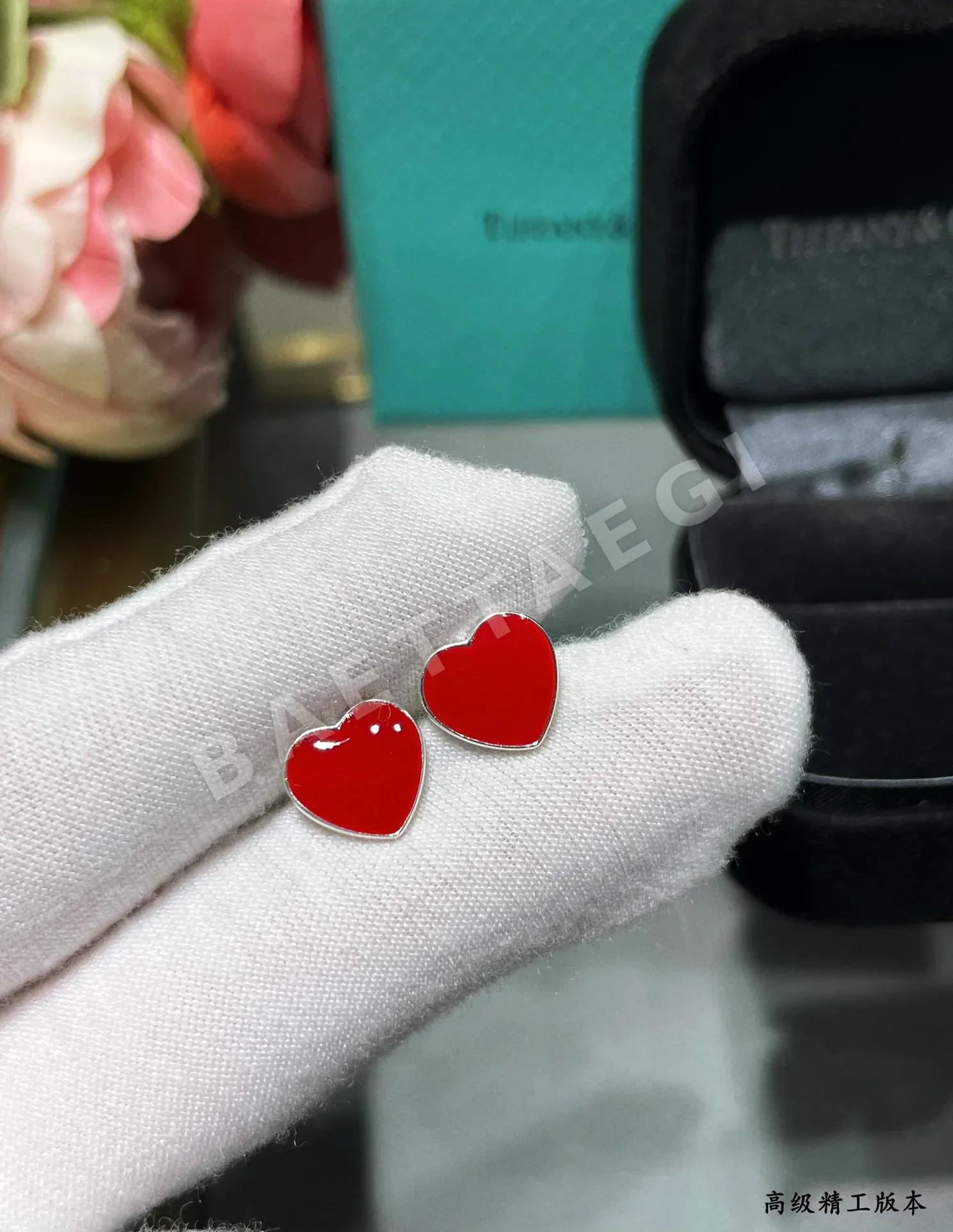 티파니 레드 하트 925 스털링 실버 귀걸이 상세 이미지 4