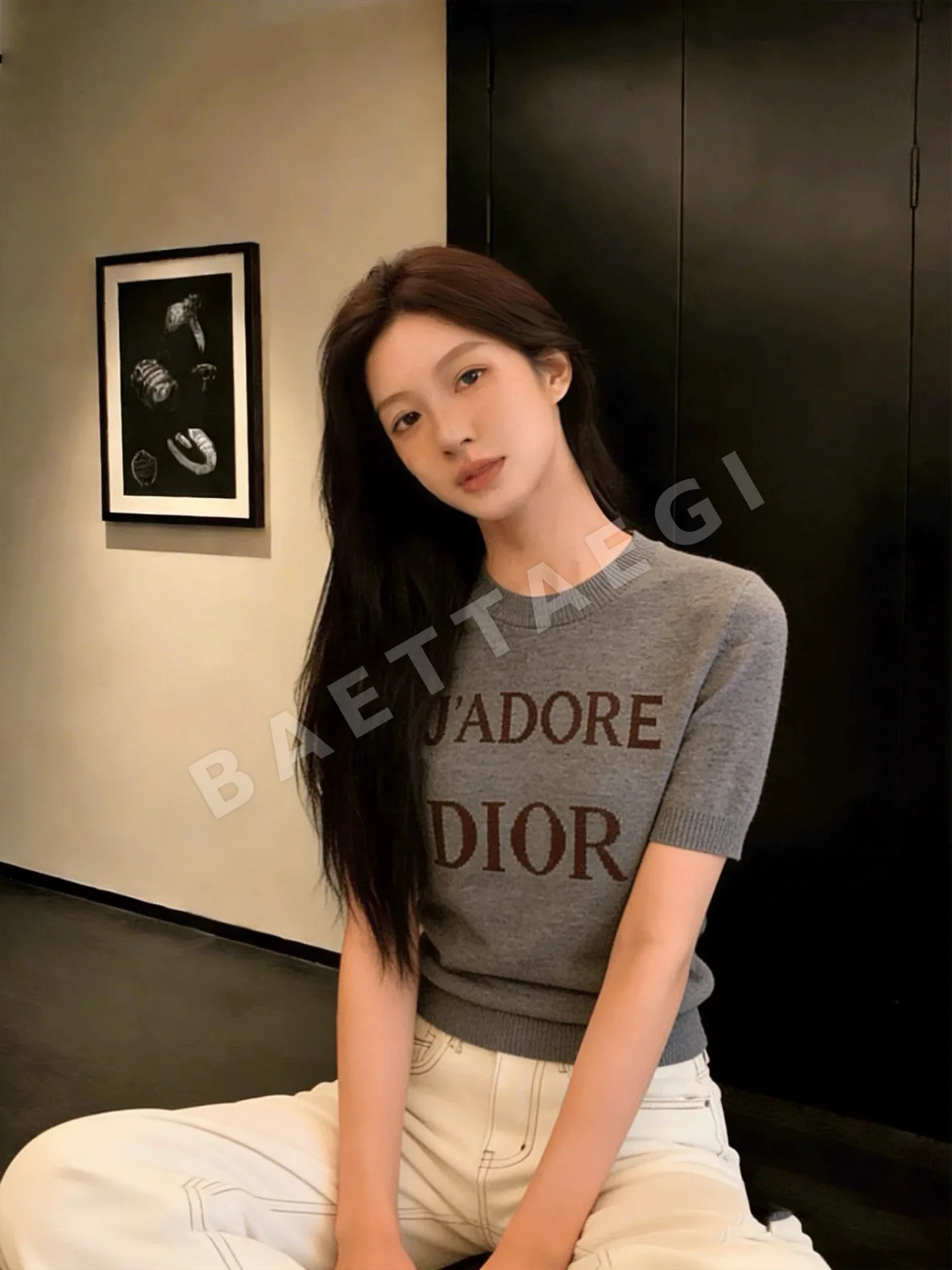 디올 플라워 프린트 니트 반팔 티셔츠 상세 이미지 6