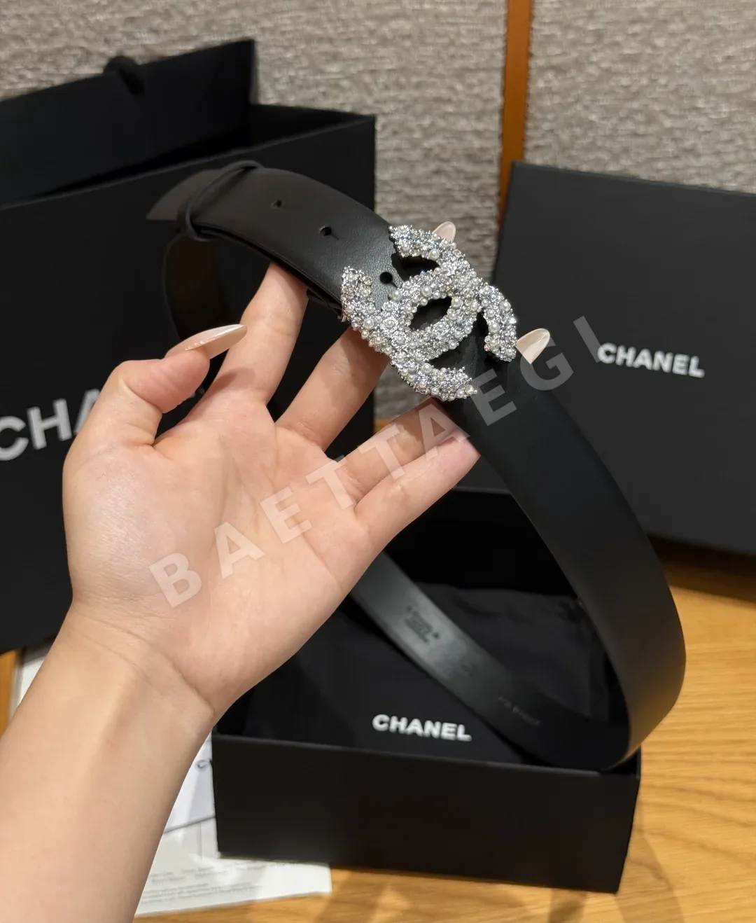 샤넬 더블 C 진주 크리스탈 가죽 벨트 상세 이미지 4