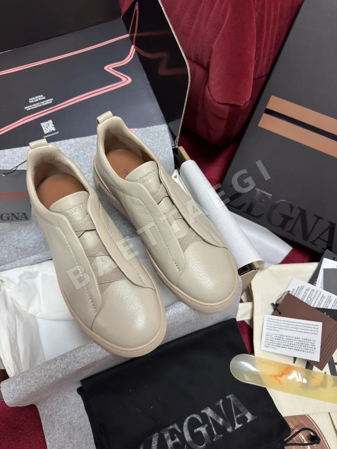 제냐 스니커즈 남성 포리지 가죽 187035