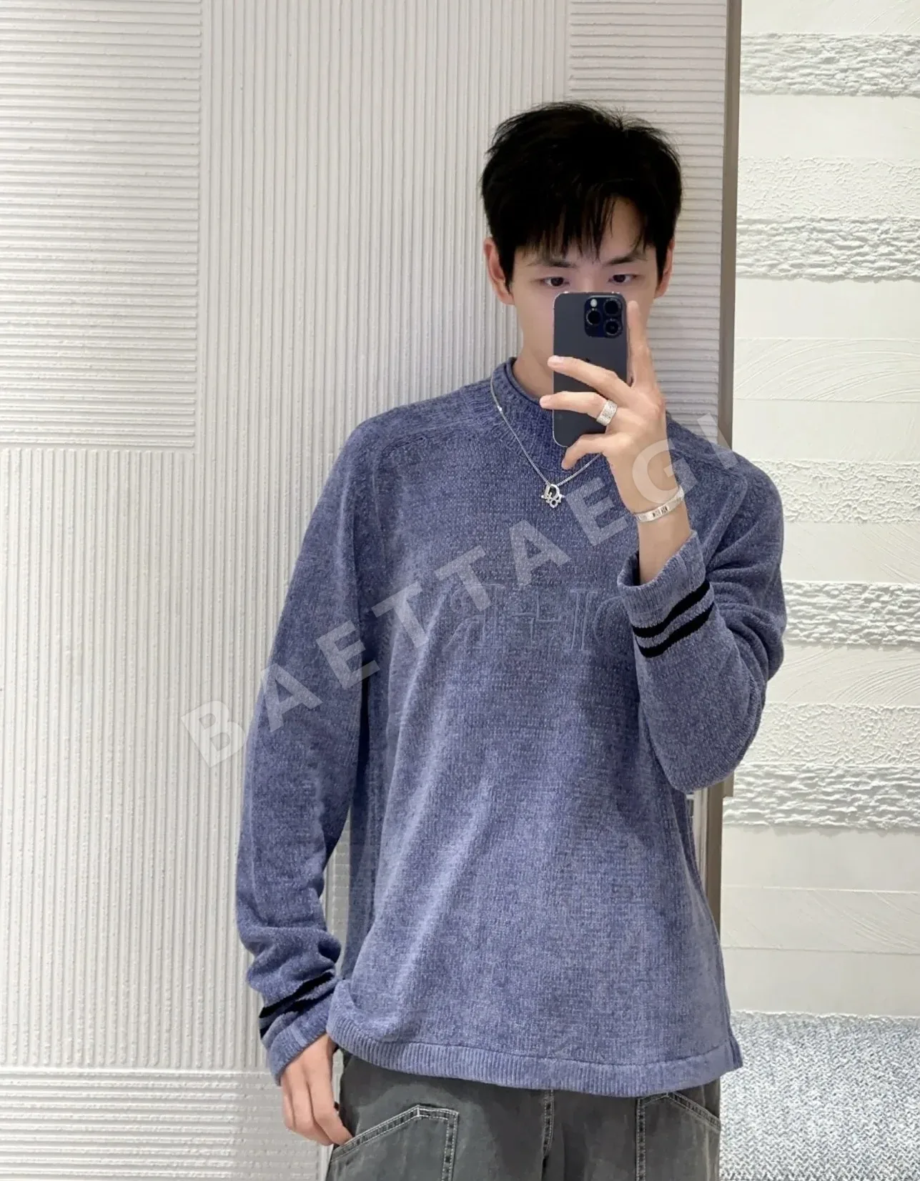 스톤아일랜드 자수 로고 터틀넥 울 스웨터 긴팔 상세 이미지 9