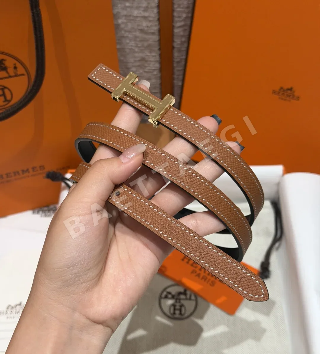 에르메스 H 미니 버클 양면 가죽 벨트 177749