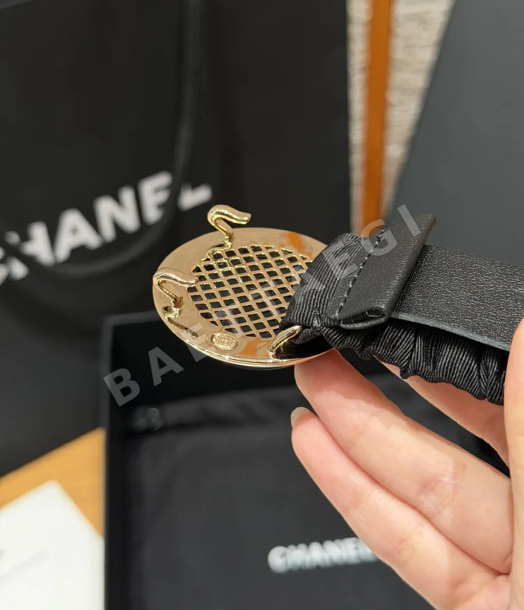 샤넬 플리츠 고무 더블 C 벨트 30mm 상세 이미지 5