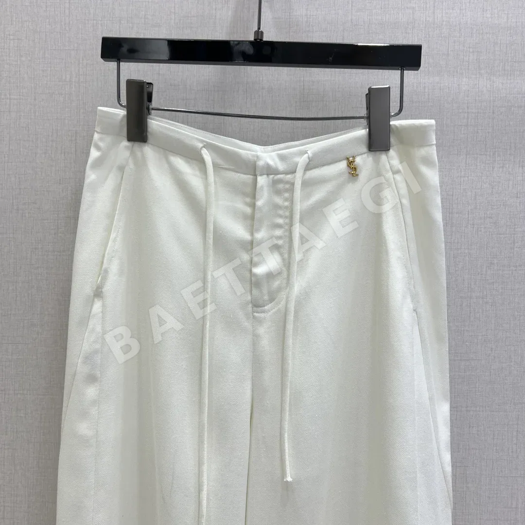 생로랑 메탈 벨트 린넨 와이드 팬츠 여성 바지 상세 이미지 2
