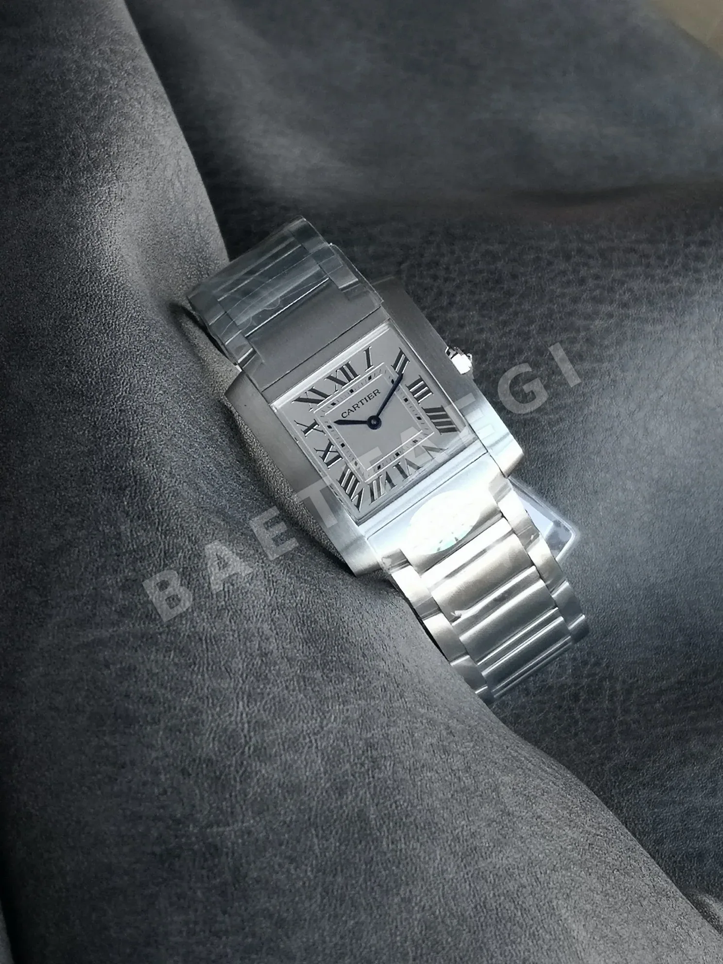 까르띠에 탱크 5 S공장 쿼츠 무브먼트 블루 화이트 스틸밴드 레플리카 42733 Cartier 상세 이미지 5