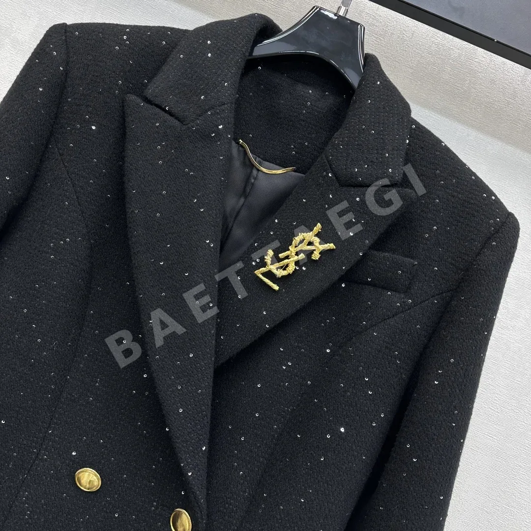 생로랑 라펠 브로치 더블 버튼 자켓 상세 이미지 3
