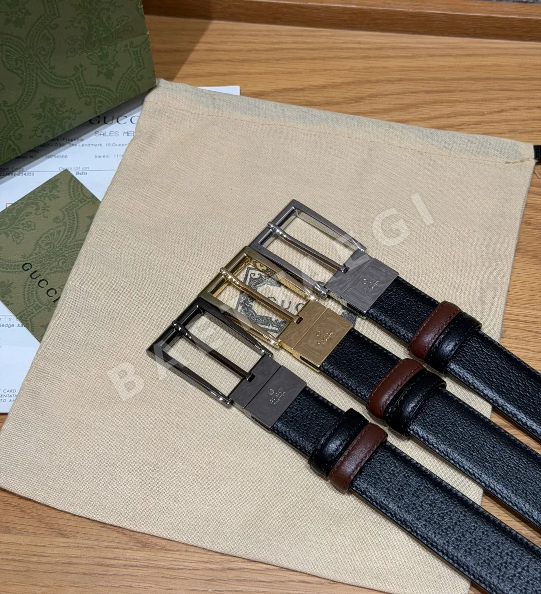 구찌 G 로고 스퀘어 버클 그레인 가죽 벨트 상세 이미지 8