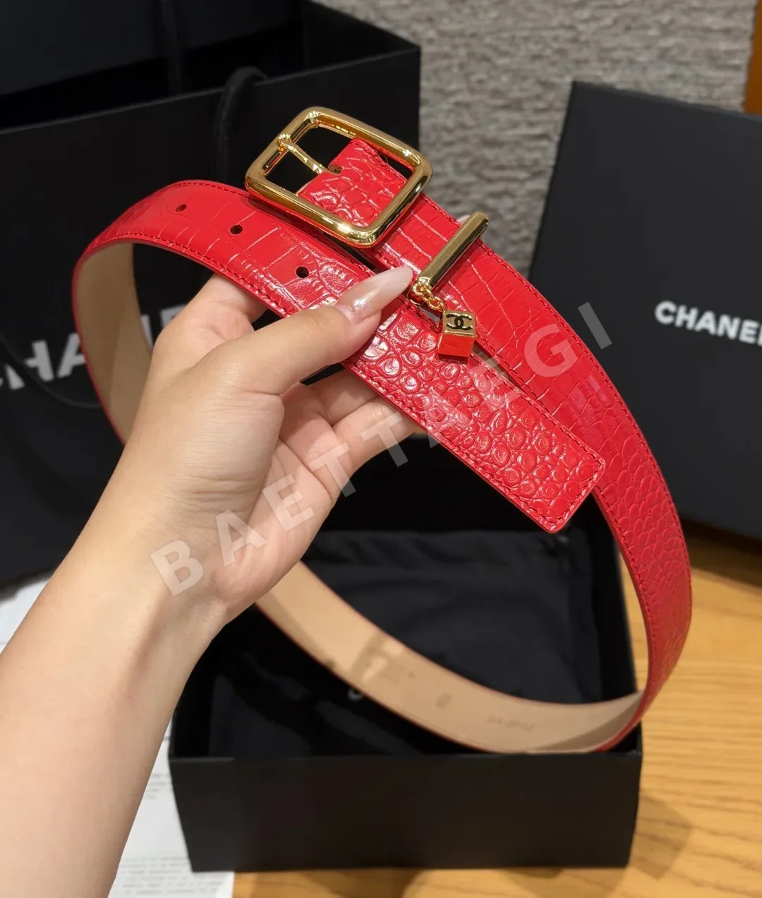 샤넬 CC 참 크로커다일 엠보싱 가죽 벨트 상세 이미지 5