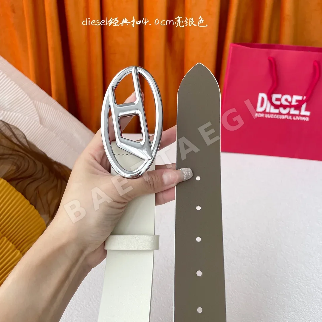 디젤 식물성 태닝 가죽 실버 D 로고 벨트 상세 이미지 4