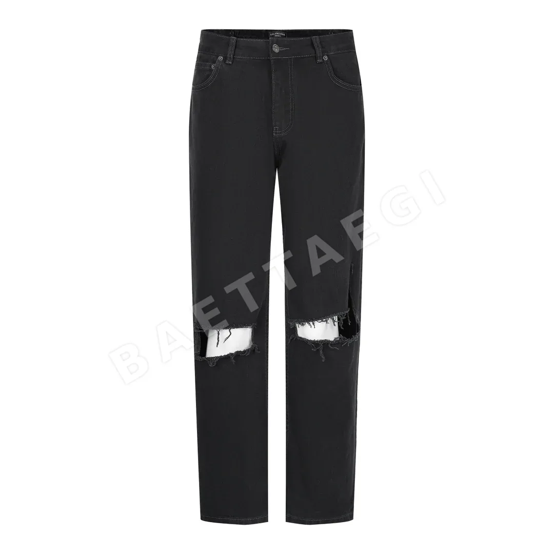 발렌시아가 블랙 데미지 컷아웃 남성 크롭 청바지 46924