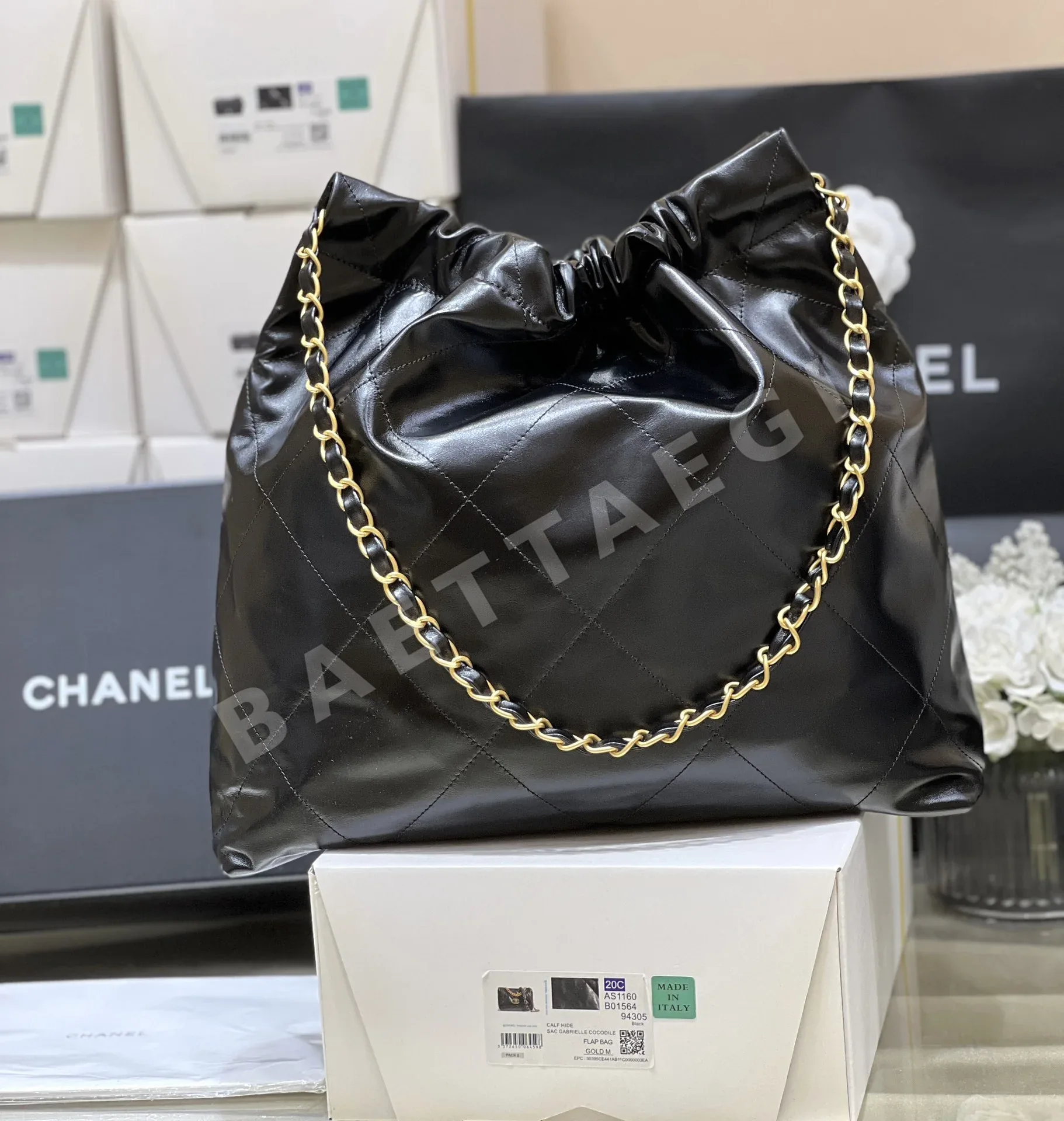 샤넬 22백 더블 포켓 블랙 골드 가죽 체인 가방 AS3261 상세 이미지 7