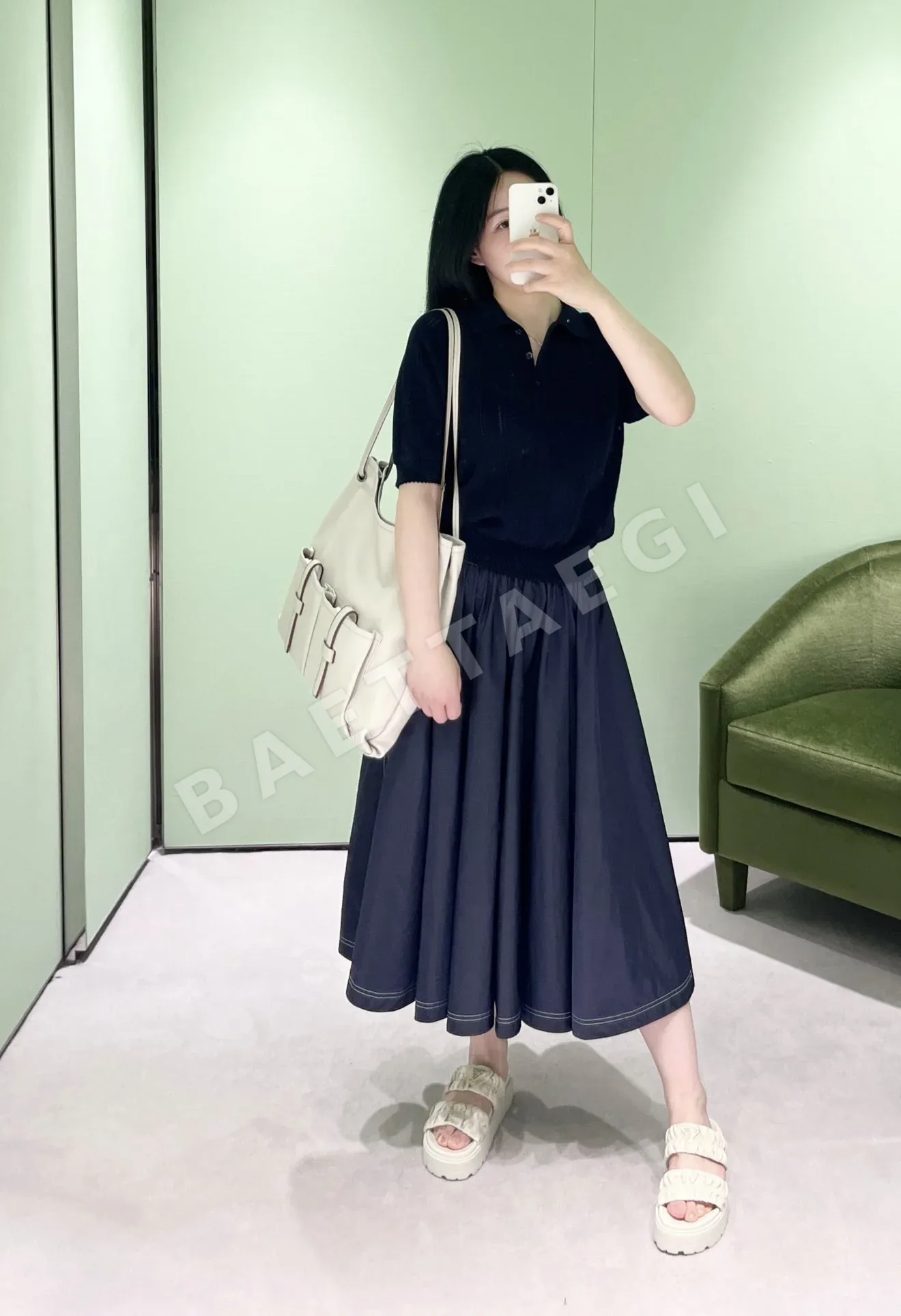 프라다 나일론 미디 스커트 상세 이미지 3