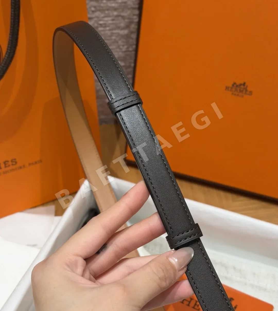 에르메스 켈리 팔라듐 버클 헌터 가죽 벨트 상세 이미지 8