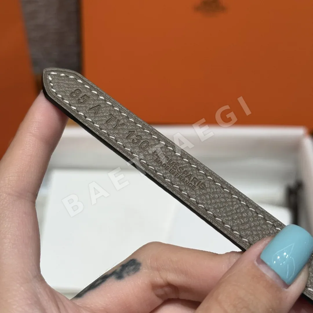 에르메스 양면 가죽 슬림 벨트 1.3 cm 골드 실버 버클 상세 이미지 8